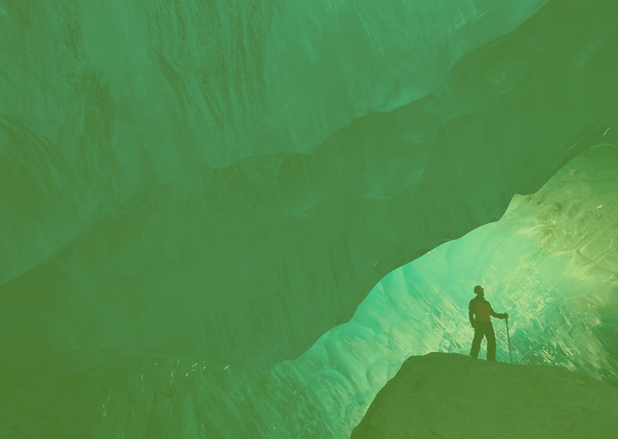 hiker in a cave